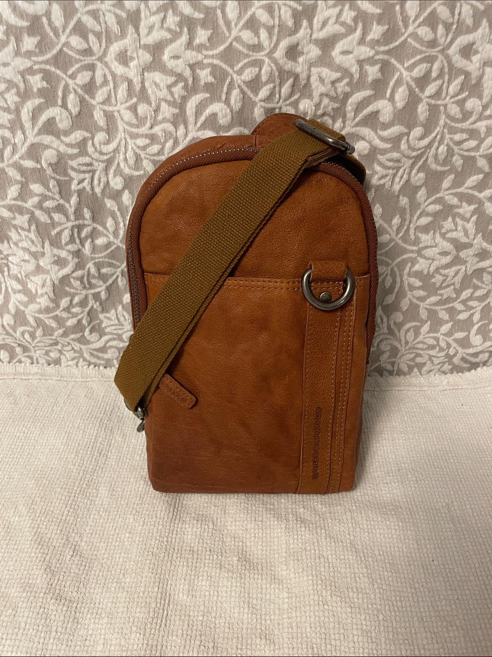 Slim Leather Sling Bag in Tan with Adjustable Strap
